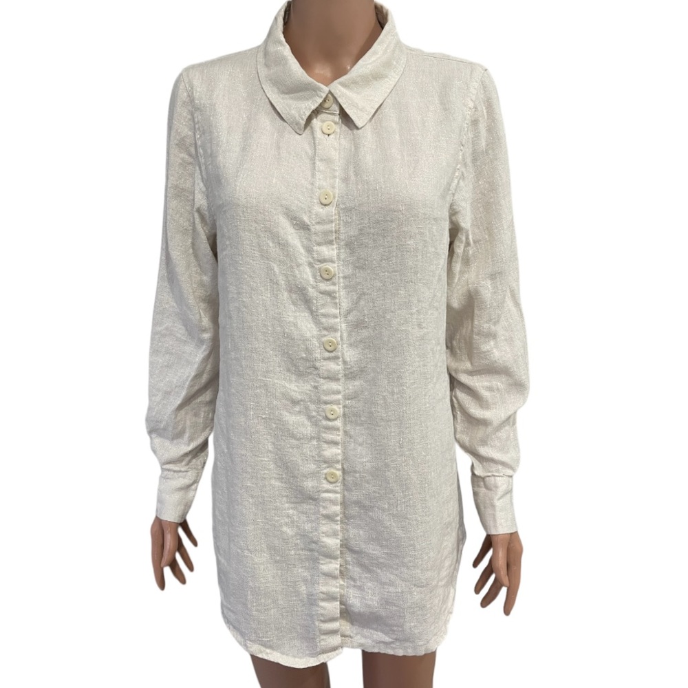 Flax Ivory Button Down Blouse Whith Metallic Shimmery Threading